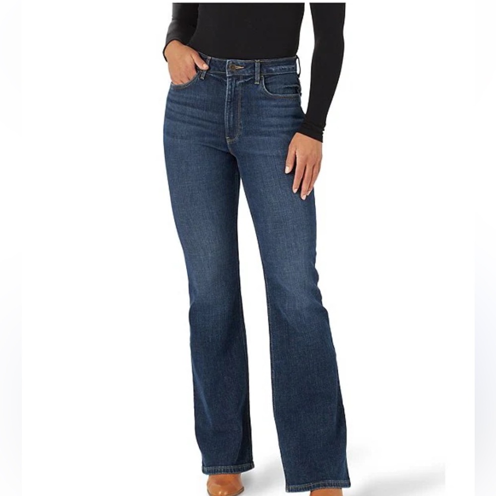 Wrangler Women's High Rise Flare Wide Leg Jeans - Dark Blue